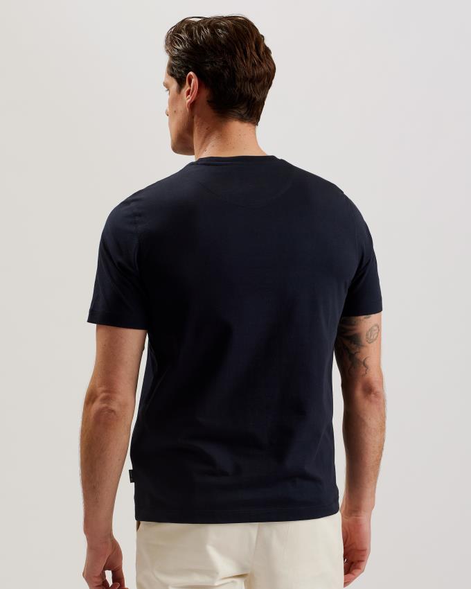 T-Shirt Ted Baker Short Sleeve Regular Fit Plain Bleu Marine Homme | IFI-12655029